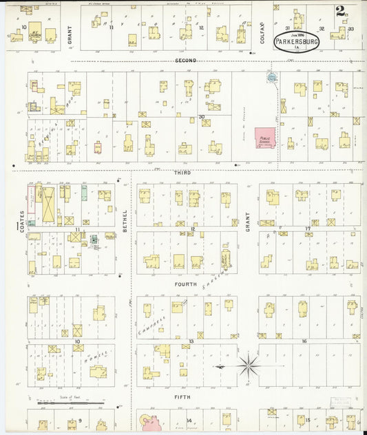 Sanborn Fire Insurance Map from Parkersburg, Butler County, Iowa (1896), Sheet #0002 - Historic Sanborn Fire Insurance Map Print, vintage old map wall art
