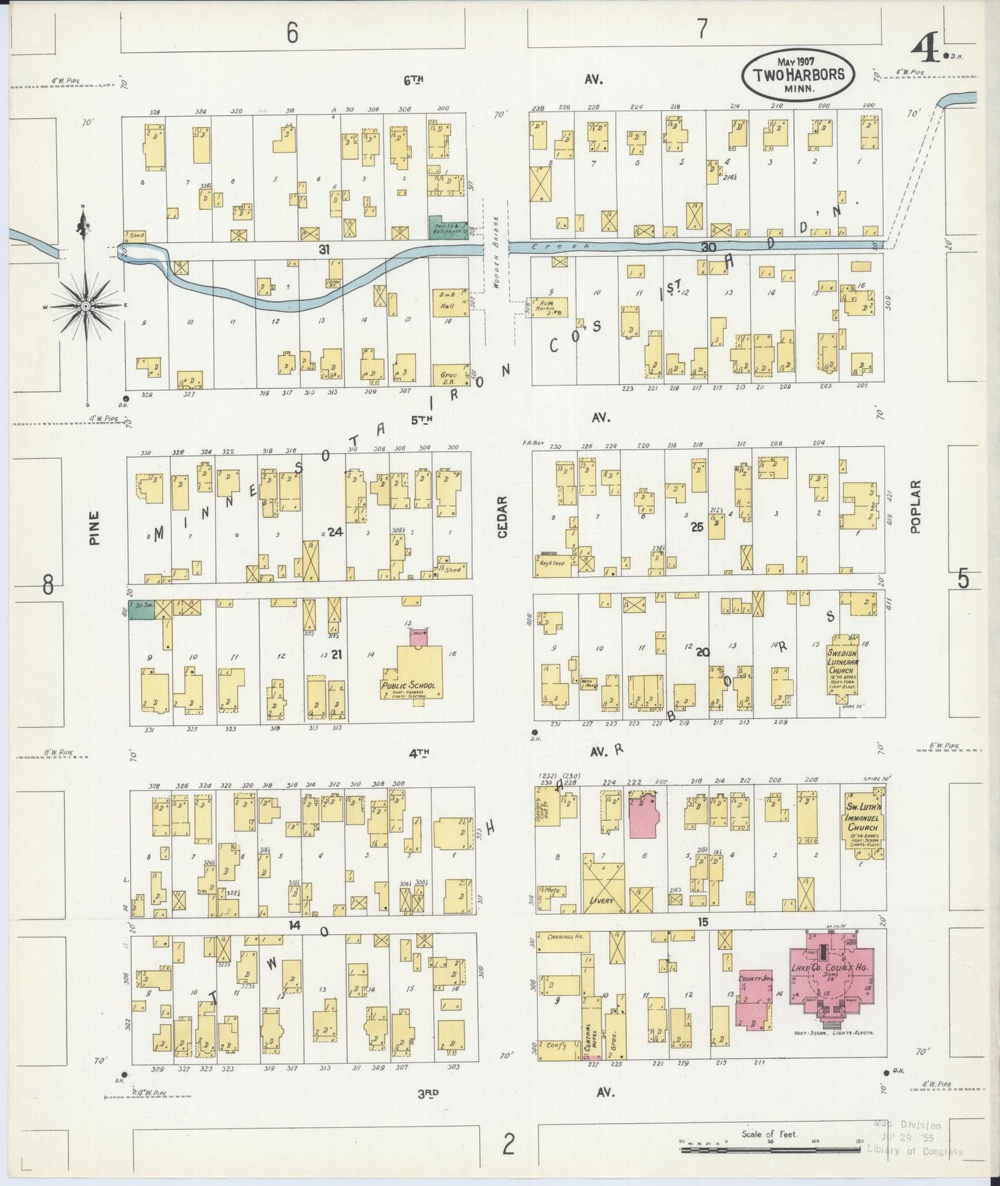 Sanborn Fire Insurance Map from Two Harbors, Lake County, Minnesota (1907), Sheet #0004 - Historic Sanborn Fire Insurance Map Print, vintage old map wall art, antique decor, genealogy gift, Minnesota Minnesota map