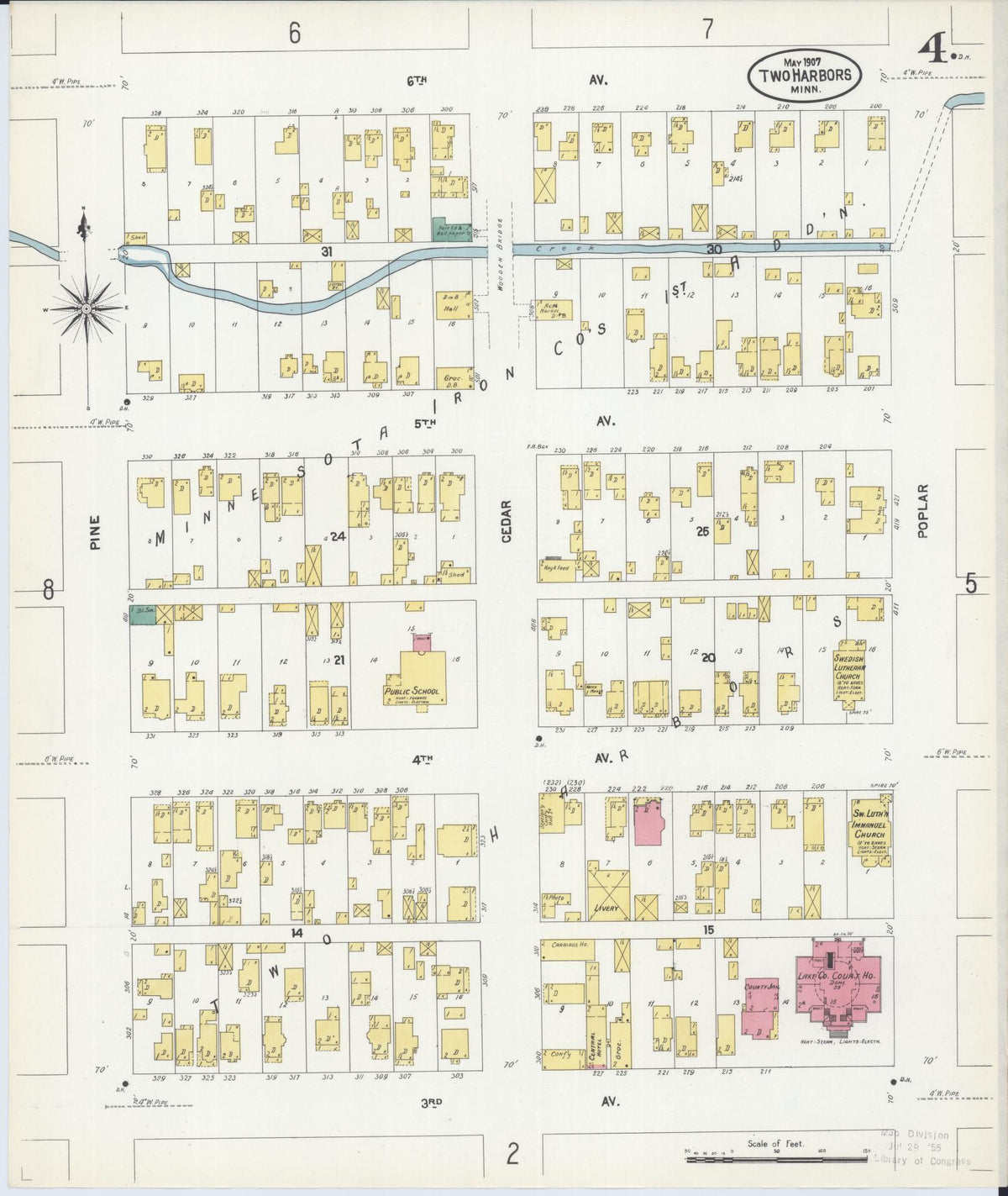 Sanborn Fire Insurance Map from Two Harbors, Lake County, Minnesota (1907), Sheet #0004 - Historic Sanborn Fire Insurance Map Print, vintage old map wall art, antique decor, genealogy gift, Minnesota Minnesota map
