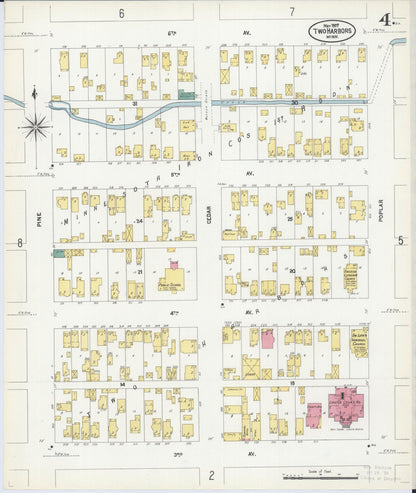 Sanborn Fire Insurance Map from Two Harbors, Lake County, Minnesota (1907), Sheet #0004 - Historic Sanborn Fire Insurance Map Print, vintage old map wall art, antique decor, genealogy gift, Minnesota Minnesota map