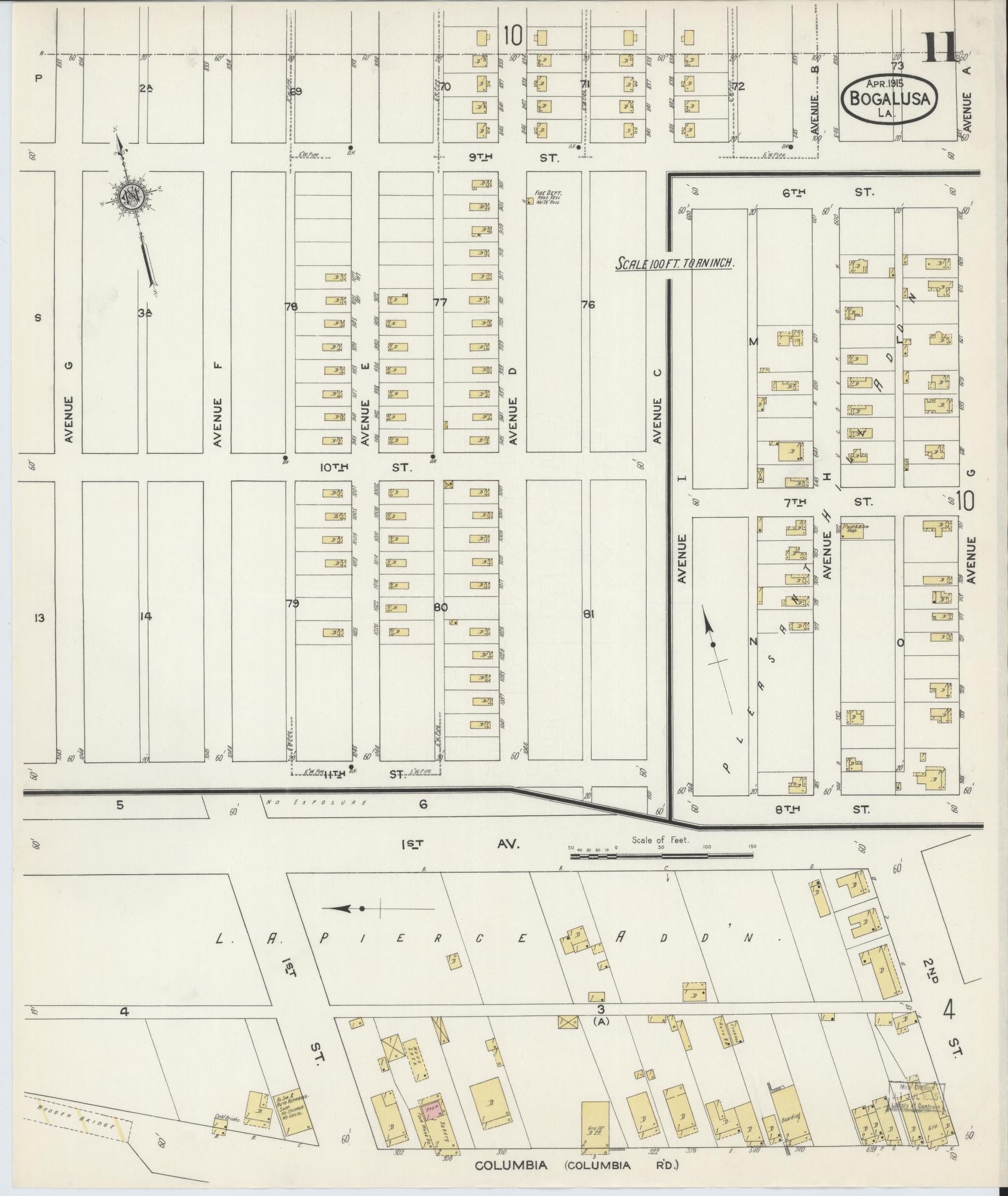 Sanborn Fire Insurance Map from Bogalusa, Washington Parish, Louisiana (1915), Sheet #0011 - Historic Sanborn Fire Insurance Map Print, vintage old map wall art, antique decor, genealogy gift, Louisiana Louisiana map