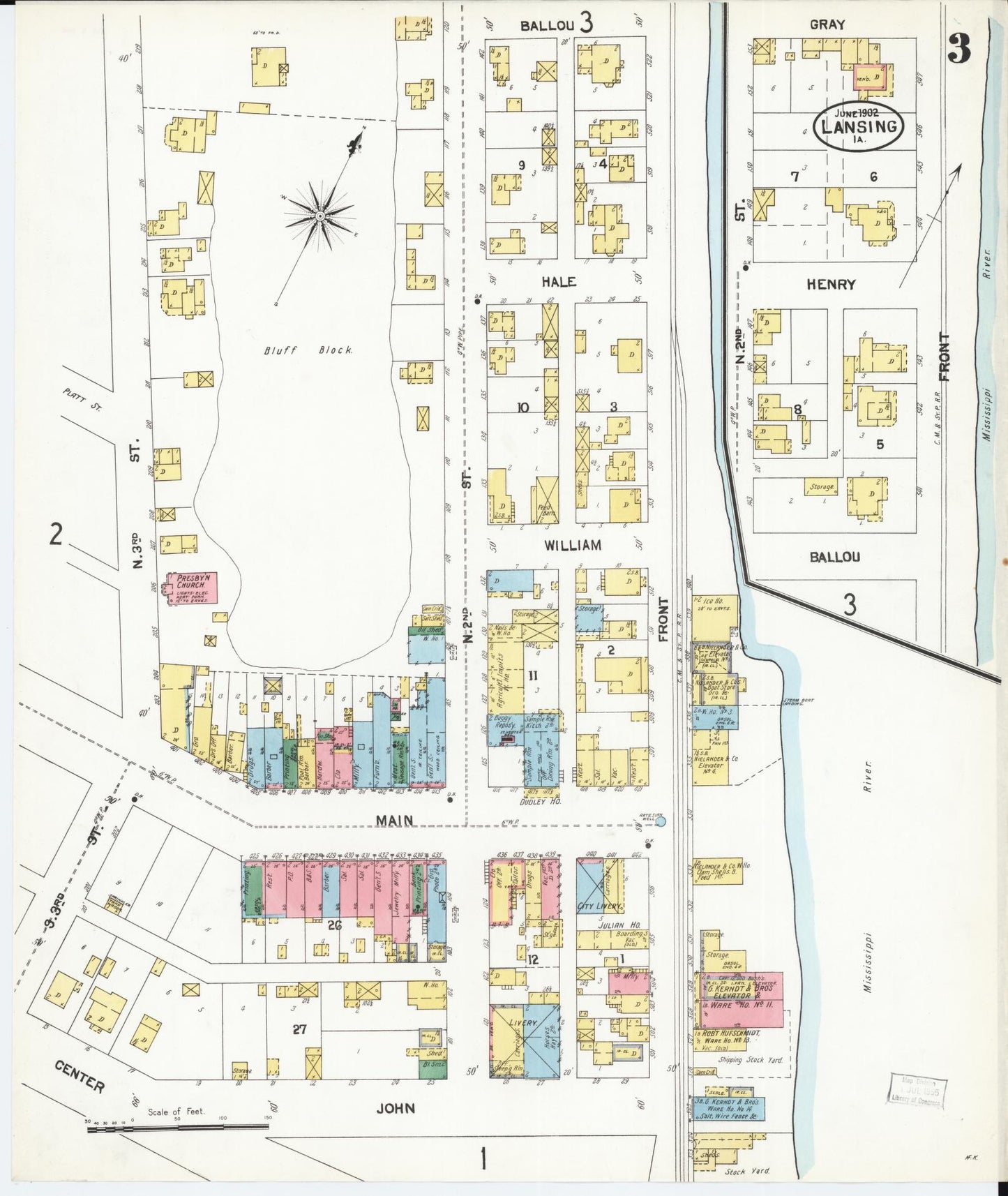 Sanborn Fire Insurance Map from Lansing, Allamakee County, Iowa (1902), Sheet #0003 - Historic Sanborn Fire Insurance Map Print, vintage old map wall art