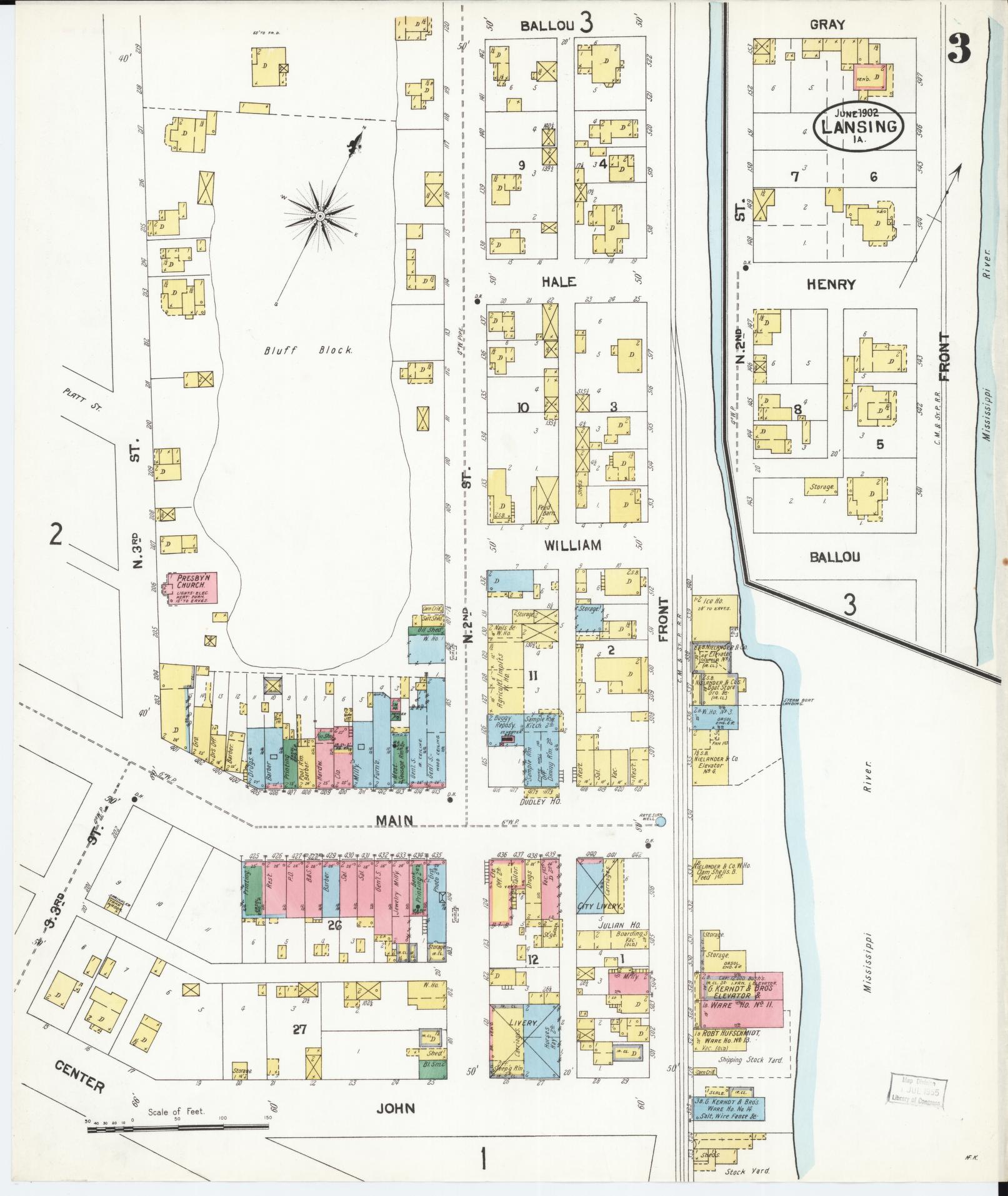 Sanborn Fire Insurance Map from Lansing, Allamakee County, Iowa (1902), Sheet #0003 - Historic Sanborn Fire Insurance Map Print, vintage old map wall art
