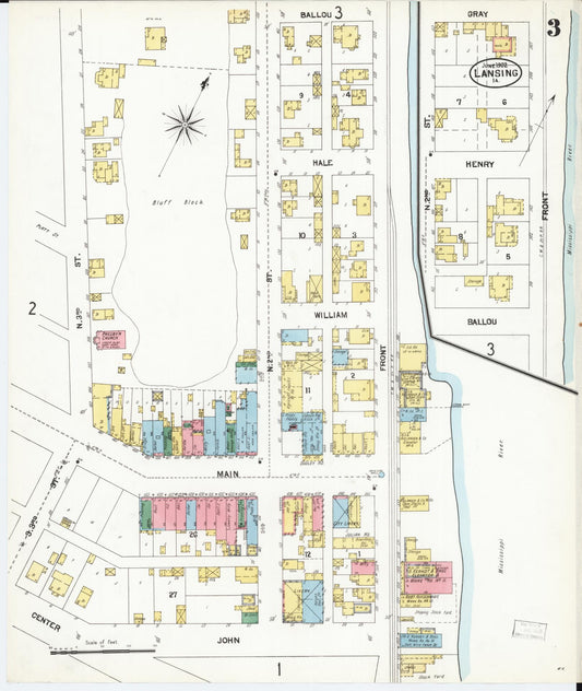 Sanborn Fire Insurance Map from Lansing, Allamakee County, Iowa (1902), Sheet #0003 - Historic Sanborn Fire Insurance Map Print, vintage old map wall art