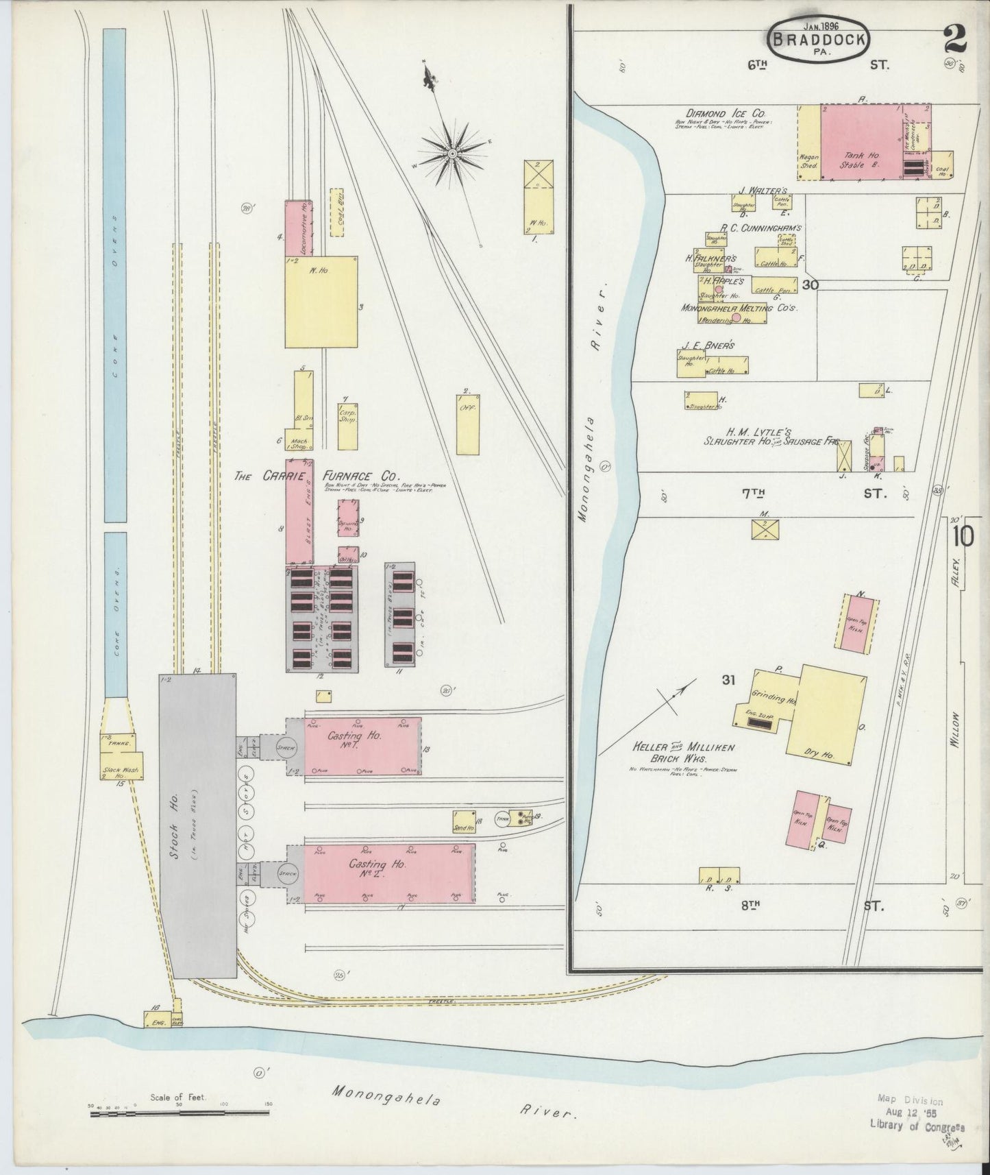 Sanborn Fire Insurance Map from Braddock, Allegheny County, Pennsylvania (1896), Sheet #0002 - Historic Sanborn Fire Insurance Map Print, vintage old map wall art, antique decor, genealogy gift, Pennsylvania Pennsylvania map