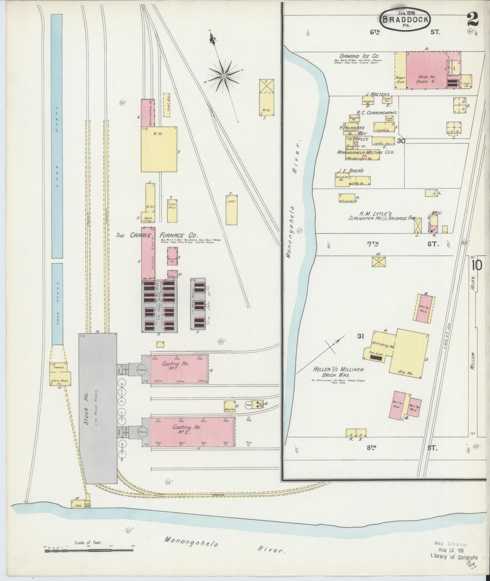 Sanborn Fire Insurance Map from Braddock, Allegheny County, Pennsylvania (1896), Sheet #0002 - Historic Sanborn Fire Insurance Map Print, vintage old map wall art, antique decor, genealogy gift, Pennsylvania Pennsylvania map