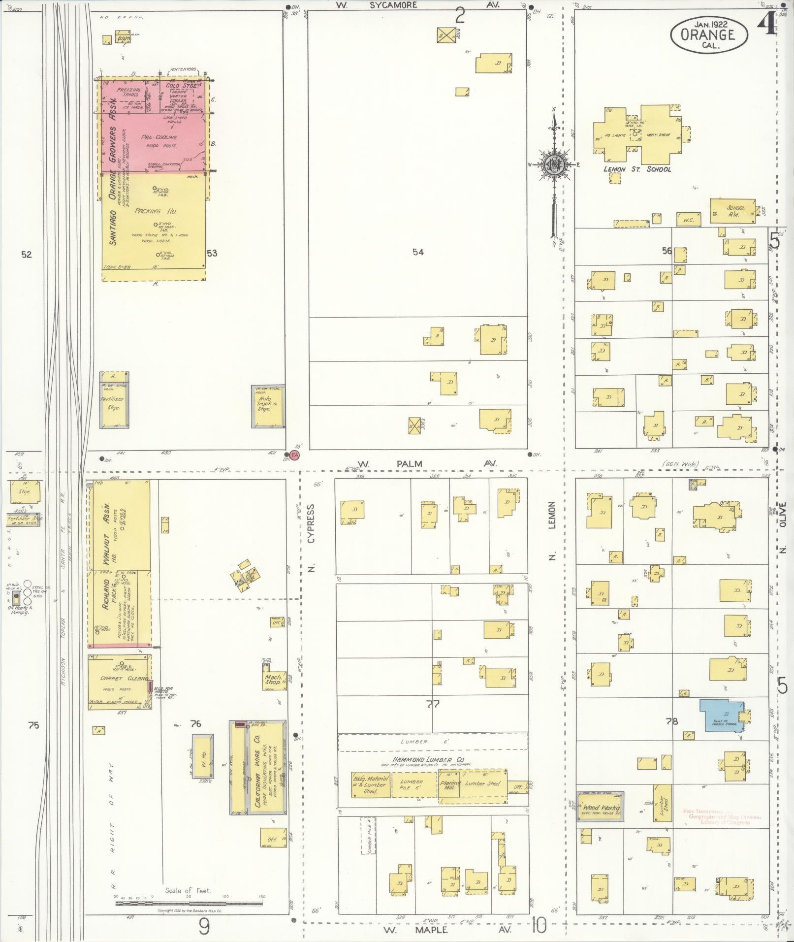 Sanborn Fire Insurance Map from Orange, Orange County, California (1922), Sheet #0004 - Complete Map Set gallery image, historic Sanborn map, vintage wall art, California California