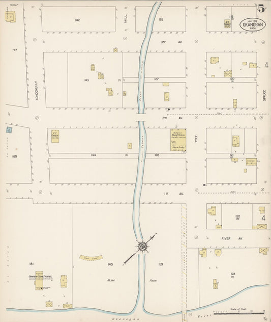 Sanborn Fire Insurance Map from Okanogan, Okanogan County, Washington (1915), Sheet #0005 - Historic Sanborn Fire Insurance Map Print, vintage old map wall art, antique decor, genealogy gift, Washington Washington map
