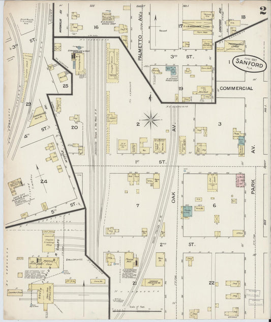Sanborn Fire Insurance Map from Sanford, Seminole County, Florida (1887), Sheet #0002 - Historic Sanborn Fire Insurance Map Print, vintage old map wall art, antique decor, genealogy gift, Florida Florida map