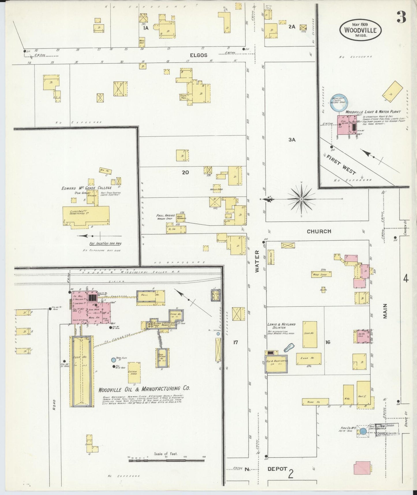 Sanborn Fire Insurance Map from Woodville, Wilkinson County, Mississippi (1909), Sheet #0003 - Complete Map Set gallery image, historic Sanborn map, vintage wall art, Mississippi Mississippi