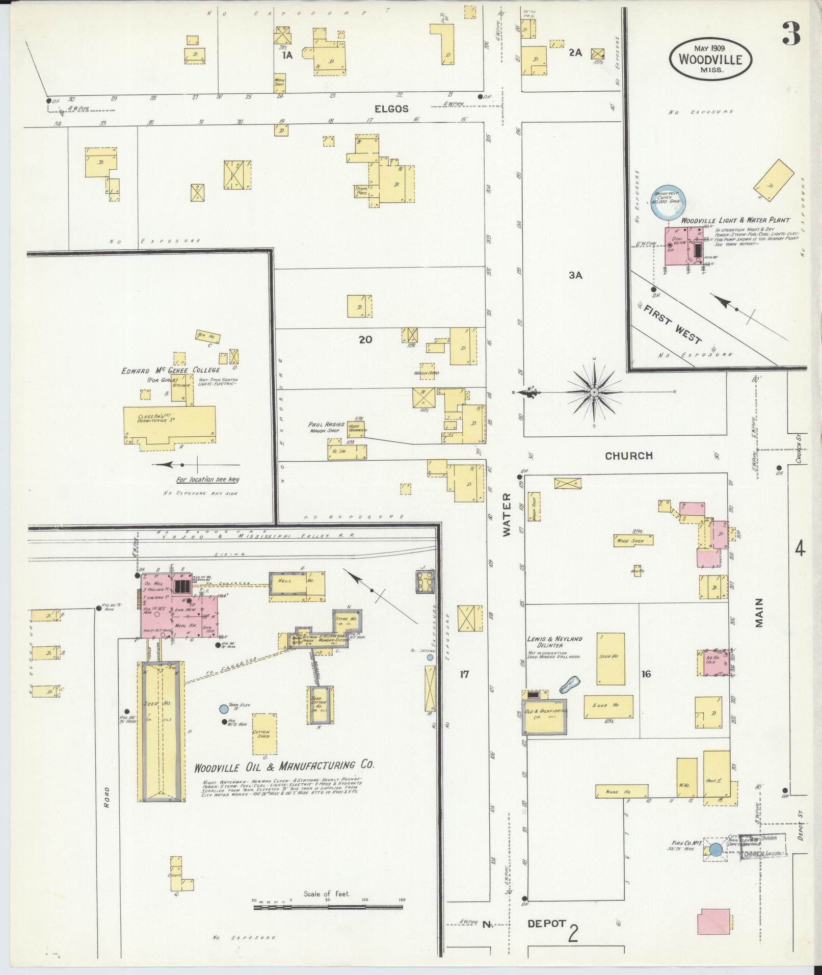 Sanborn Fire Insurance Map from Woodville, Wilkinson County, Mississippi (1909), Sheet #0003 - Complete Map Set gallery image, historic Sanborn map, vintage wall art, Mississippi Mississippi
