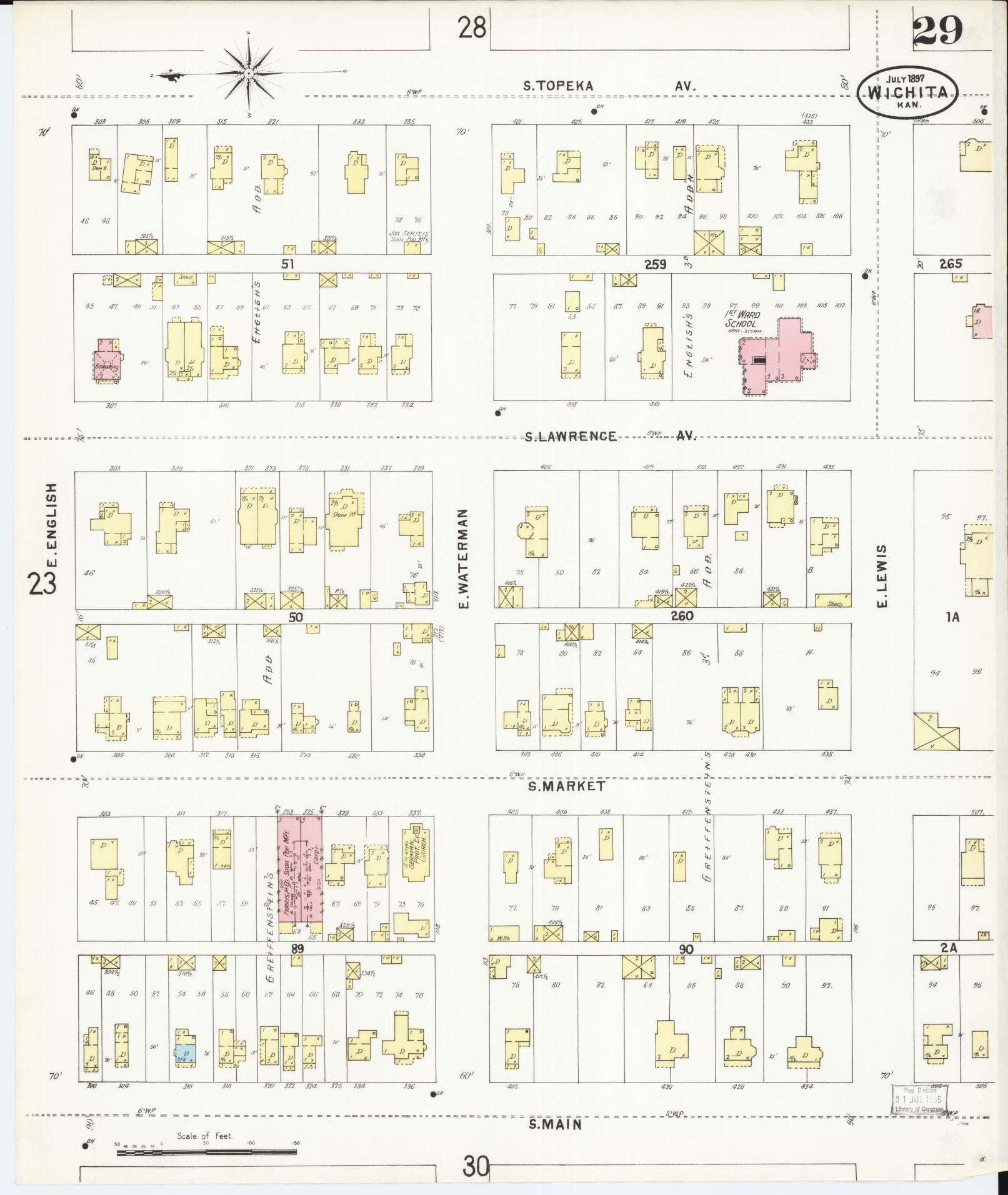 Sanborn Fire Insurance Map from Wichita, Sedgwick County, Kansas (1897), Sheet #0029 - Historic Sanborn Fire Insurance Map Print, vintage old map wall art, antique decor, genealogy gift, Kansas Kansas map