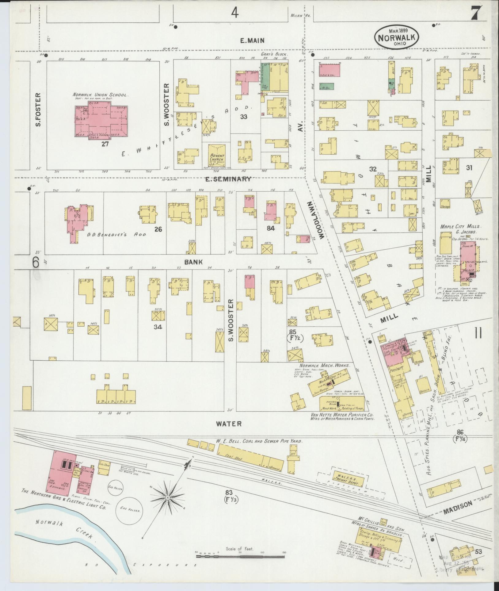 Sanborn Fire Insurance Map from Norwalk, Huron County, Ohio (1899), Sheet #0007 - Complete Map Set gallery image, historic Sanborn map, vintage wall art, Ohio Ohio