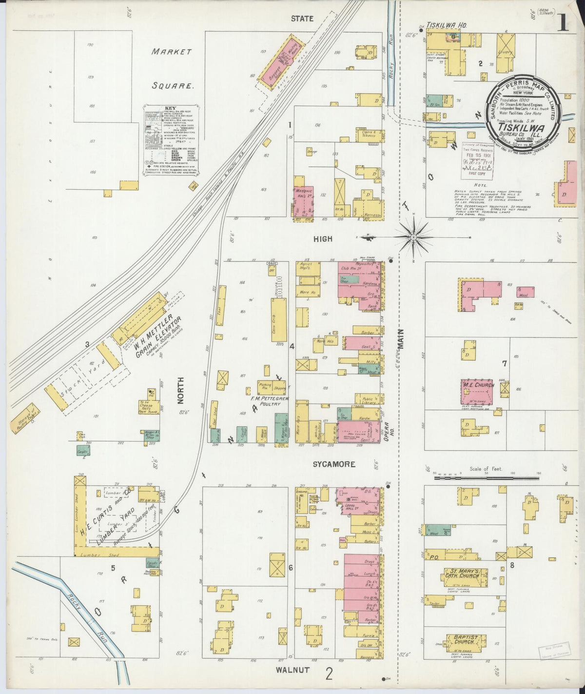 Sanborn Fire Insurance Map from Tiskilwa, Bureau County, Illinois (1901), Sheet #0001 - Historic Sanborn Fire Insurance Map Print, vintage old map wall art, antique decor, genealogy gift, Illinois Illinois map