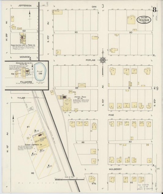 Sanborn Fire Insurance Map from Teague, Freestone County, Texas (1914), Sheet #0008 - Historic Sanborn Fire Insurance Map Print, vintage old map wall art, antique decor, genealogy gift, Texas Texas map