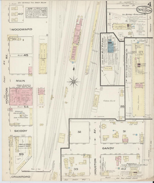 Sanborn Fire Insurance Map from Denison, Grayson County, Texas (1885), Sheet #0004 - Historic Sanborn Fire Insurance Map Print, vintage old map wall art, antique decor, genealogy gift, Texas Texas map