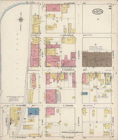 Sanborn Fire Insurance Map from Eustis, Lake County, Florida (1922), Sheet #0002 - Complete Map Set gallery image, historic Sanborn map, vintage wall art, Florida Florida