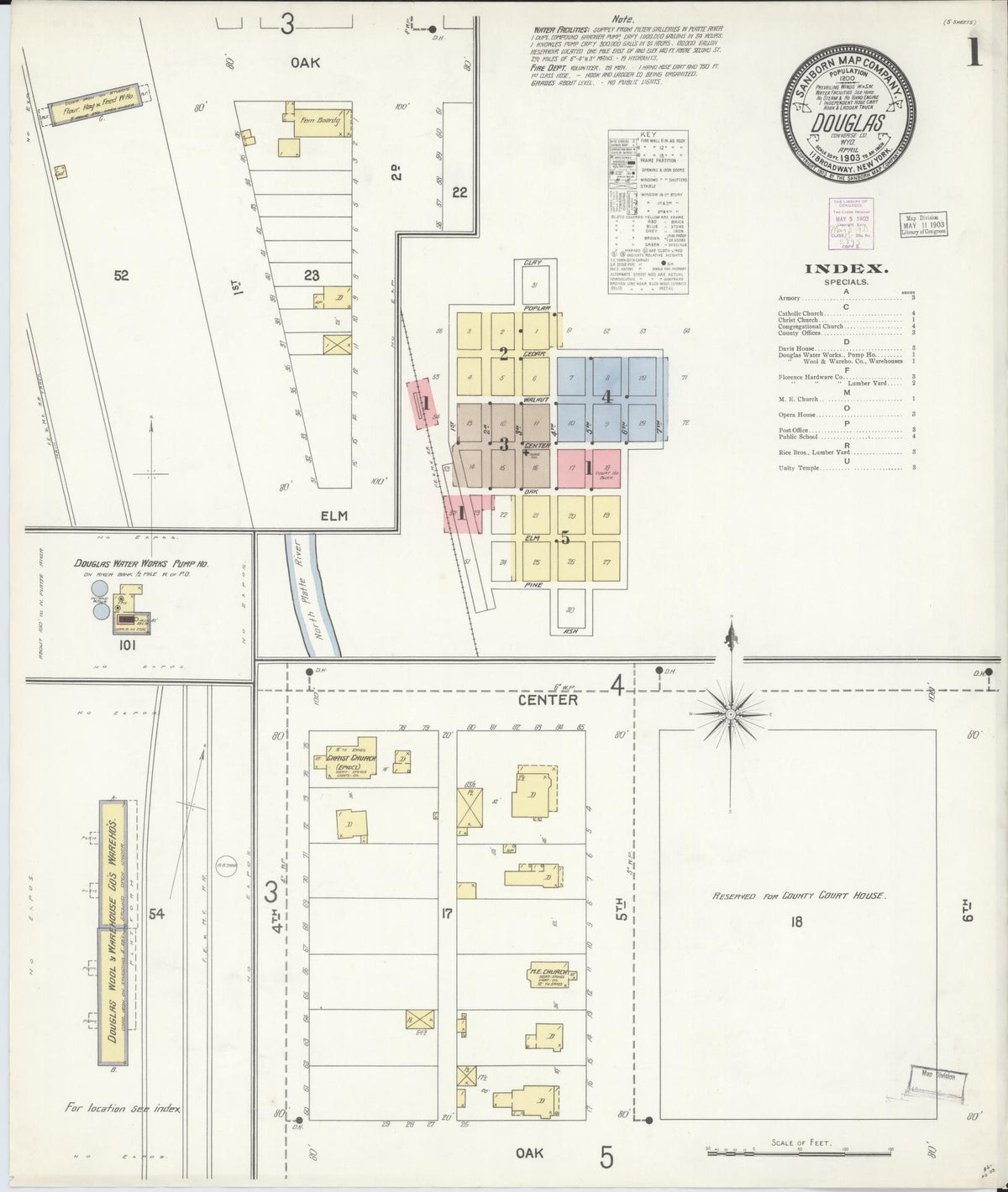 Sanborn Fire Insurance Map from Douglas, Converse County, Wyoming (1903), Sheet #0001 - Complete Map Set gallery image, historic Sanborn map, vintage wall art, Wyoming Wyoming