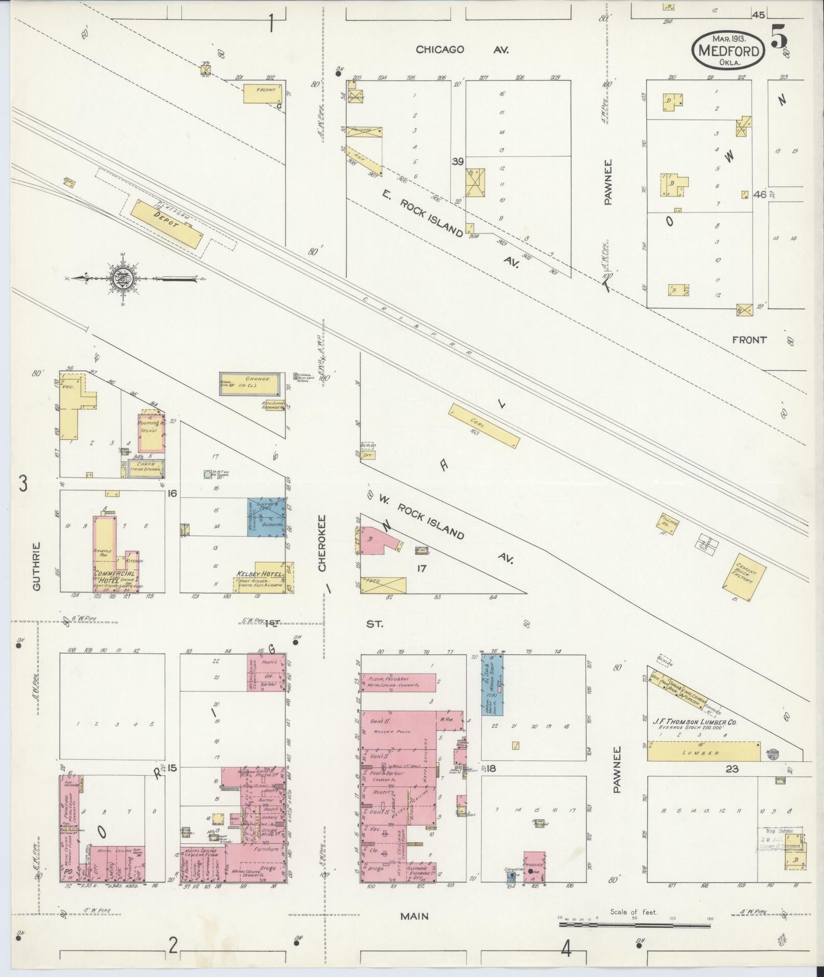 Sanborn Fire Insurance Map from Medford, Grant County, Oklahoma (1913), Sheet #0005 - Historic Sanborn Fire Insurance Map Print, vintage old map wall art, antique decor, genealogy gift, Oklahoma Oklahoma map