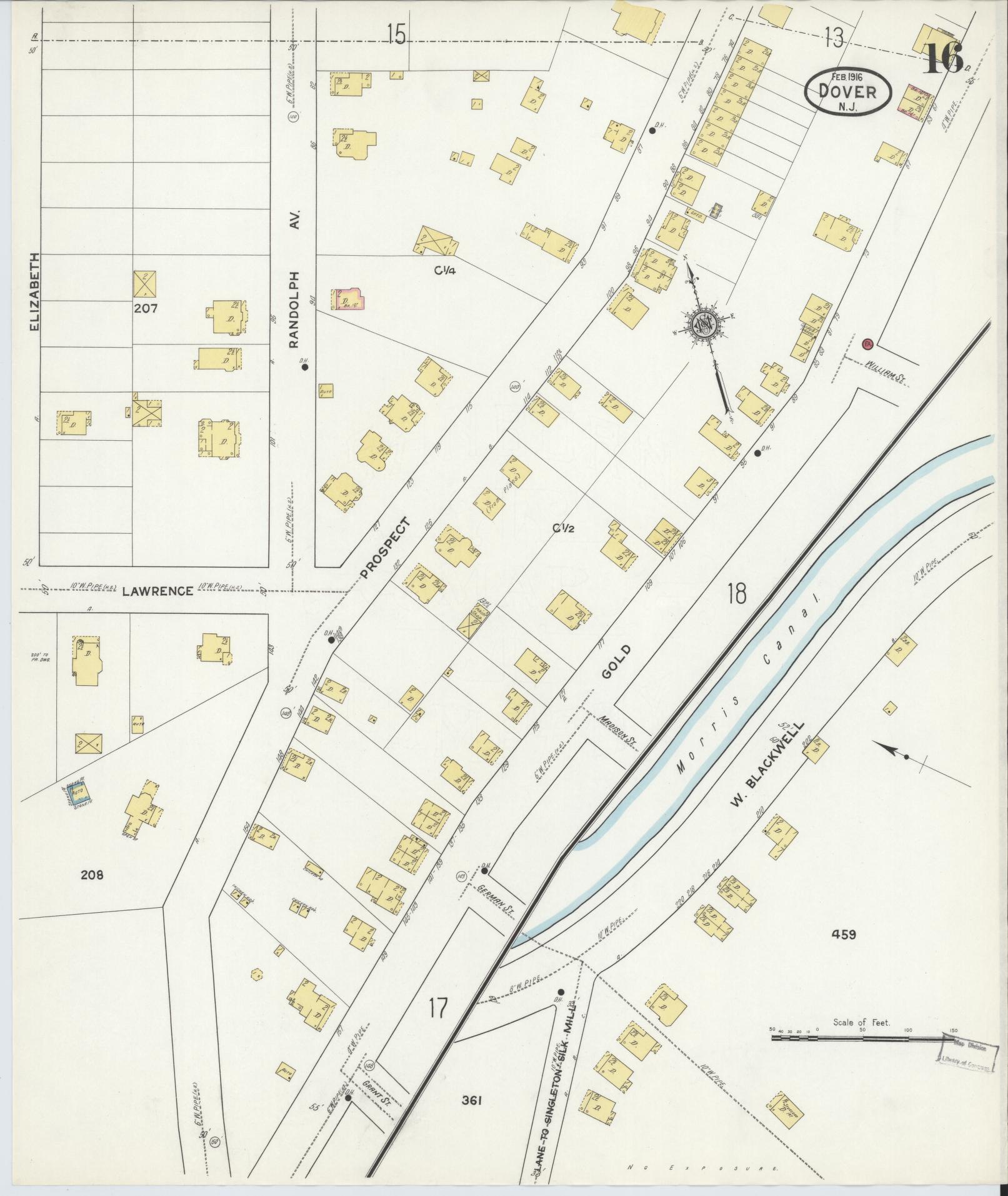 Sanborn Fire Insurance Map from Dover, Morris County, New Jersey (1916), Sheet #0016 - Complete Map Set gallery image, historic Sanborn map, vintage wall art, New Jersey New Jersey