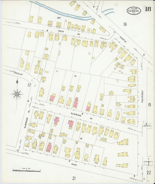 Sanborn Fire Insurance Map from Geneva, Ontario County, New York (1909), Sheet #0018 - Historic Sanborn Fire Insurance Map Print, vintage old map wall art, antique decor, genealogy gift, New York New York map