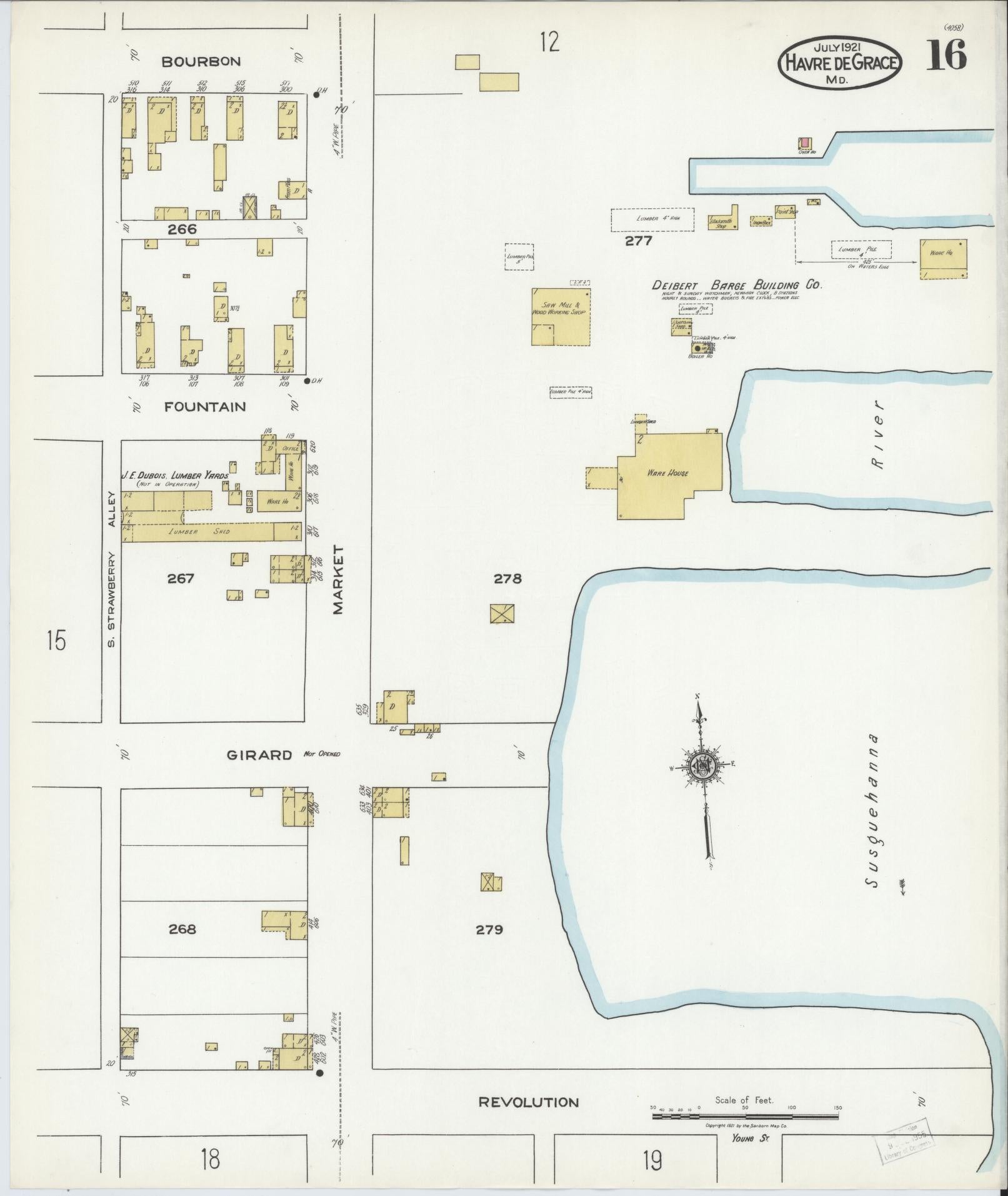 Sanborn Fire Insurance Map from Havre De Grace, Harford County, Maryland (1921), Sheet #0016 - Historic Sanborn Fire Insurance Map Print, vintage old map wall art