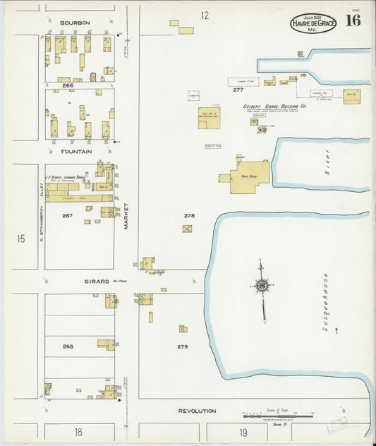 Sanborn Fire Insurance Map from Havre De Grace, Harford County, Maryland (1921), Sheet #0016 - Historic Sanborn Fire Insurance Map Print, vintage old map wall art