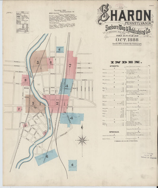 Sanborn Fire Insurance Map from Sharon, Mercer County, Pennsylvania (1888), Sheet #0001 - Historic Sanborn Fire Insurance Map Print, vintage old map wall art, antique decor, genealogy gift, Pennsylvania Pennsylvania map