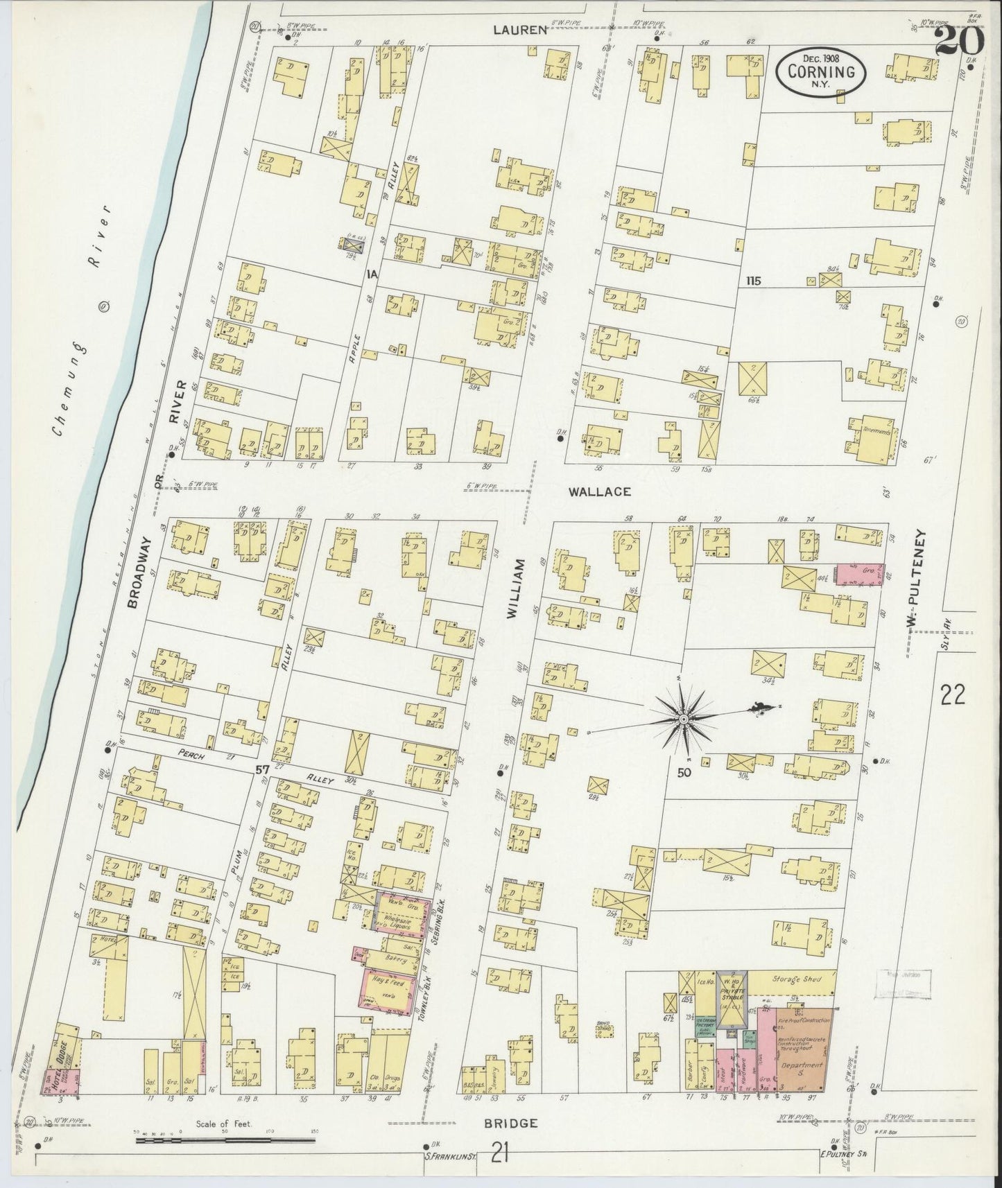 Sanborn Fire Insurance Map from Corning, Steuben County, New York (1908), Sheet #0020 - Complete Map Set gallery image, historic Sanborn map, vintage wall art, New York New York