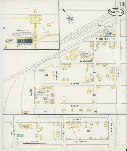 Sanborn Fire Insurance Map from Hazleton, Luzerne County, Pennsylvania (1891), Sheet #0013 - Historic Sanborn Fire Insurance Map Print, vintage old map wall art, antique decor, genealogy gift, Pennsylvania Pennsylvania map