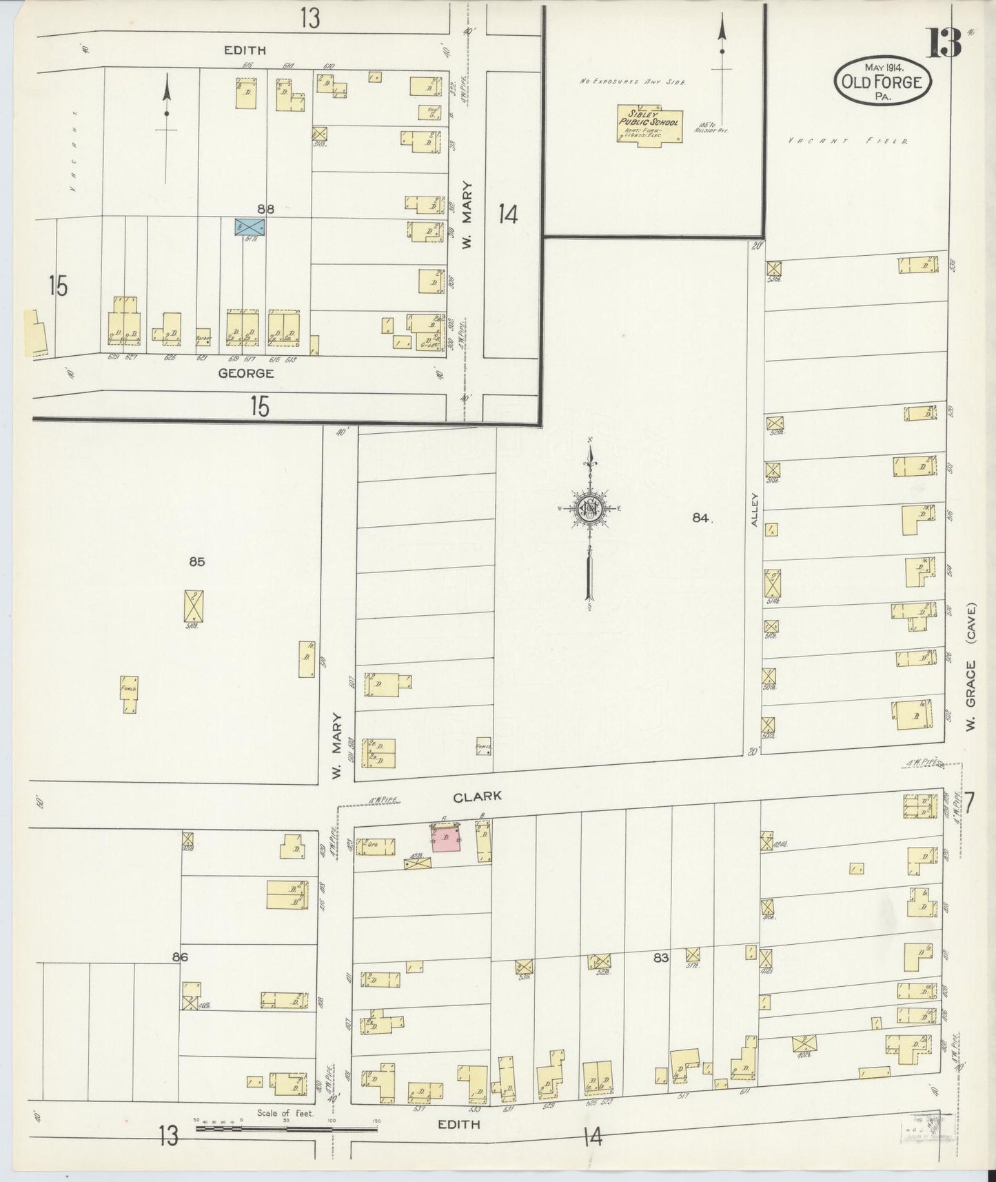 Sanborn Fire Insurance Map from Old Forge, Lackawanna County, Pennsylvania (1914), Sheet #0013 - Historic Sanborn Fire Insurance Map Print, vintage old map wall art, antique decor, genealogy gift, Pennsylvania Pennsylvania map