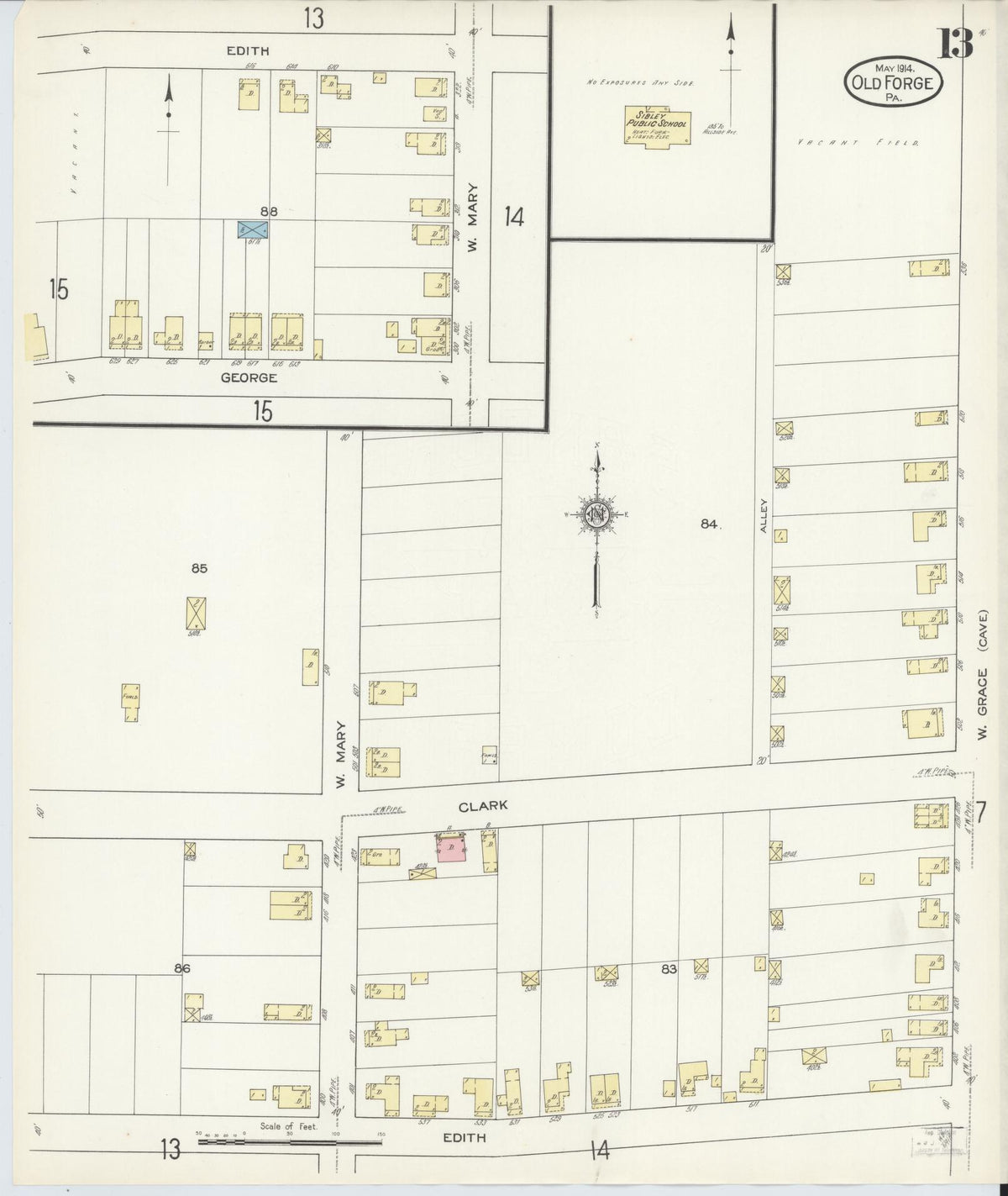 Sanborn Fire Insurance Map from Old Forge, Lackawanna County, Pennsylvania (1914), Sheet #0013 - Historic Sanborn Fire Insurance Map Print, vintage old map wall art, antique decor, genealogy gift, Pennsylvania Pennsylvania map