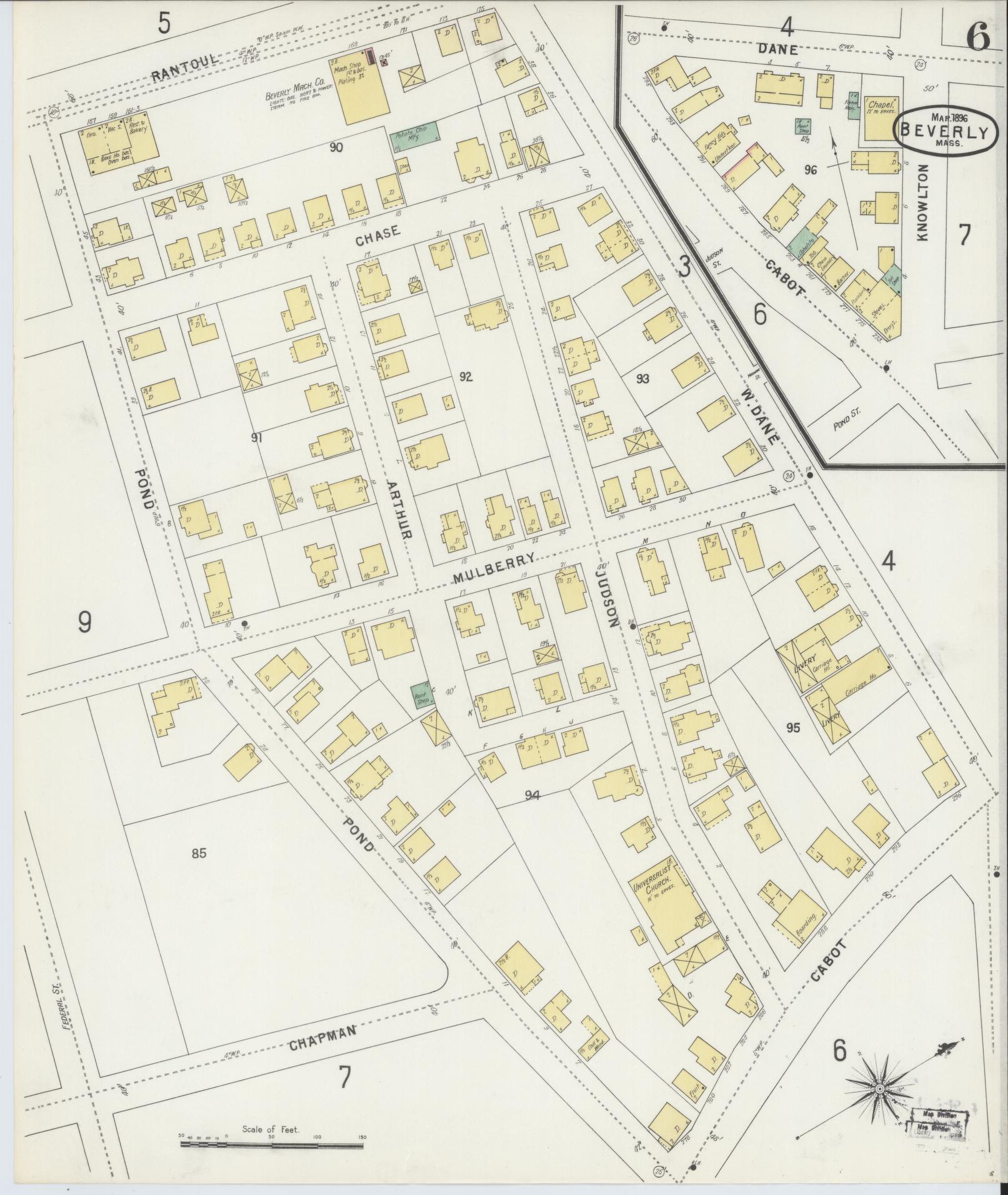 Sanborn Fire Insurance Map from Beverly, Essex County, Massachusetts (1896), Sheet #0006 - Complete Map Set gallery image, historic Sanborn map, vintage wall art, Massachusetts Massachusetts