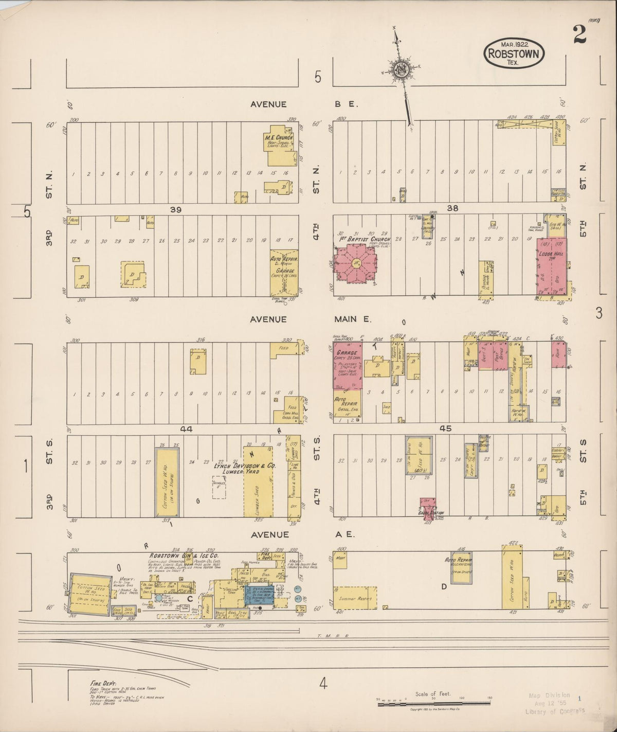 Sanborn Fire Insurance Map from Robstown, Nueces County, Texas (1922), Sheet #0002 - Complete Map Set gallery image, historic Sanborn map, vintage wall art, Texas Texas