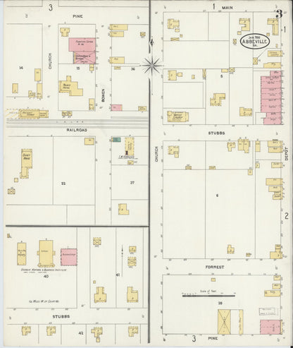 Sanborn Fire Insurance Map from Abbeville, Wilcox County, Georgia (1906), Sheet #0003 - Complete Map Set gallery image, historic Sanborn map, vintage wall art, Georgia Georgia