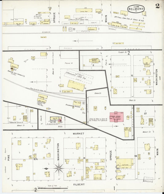 Sanborn Fire Insurance Map from Belmond, Wright County, Iowa (1896), Sheet #0002 - Historic Sanborn Fire Insurance Map Print, vintage old map wall art
