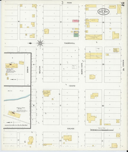 Sanborn Fire Insurance Map from Des Arc, Prarrie County, Arkansas (1909), Sheet #0002 - Complete Map Set gallery image, historic Sanborn map, vintage wall art, Arkansas Arkansas