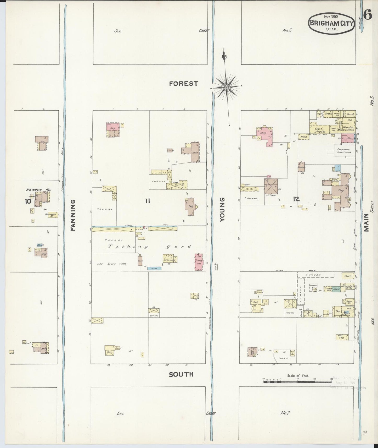 Sanborn Fire Insurance Map from Brigham City, Box Elder County, Utah (1890), Sheet #0006 - Complete Map Set gallery image, historic Sanborn map, vintage wall art, Utah Utah