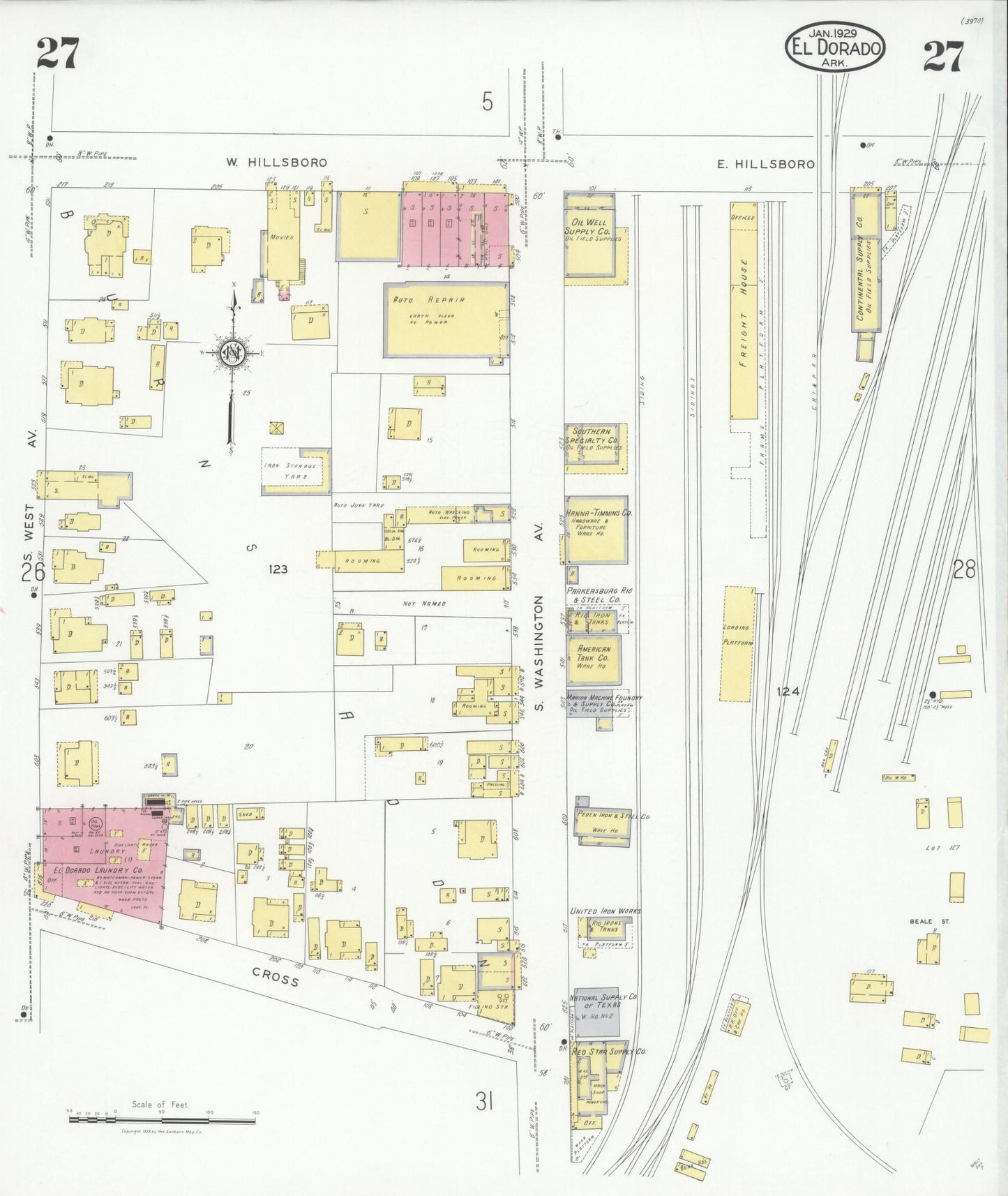 Sanborn Fire Insurance Map from El Dorado, Union County, Arkansas (1929), Sheet #0027 - Historic Sanborn Fire Insurance Map Print, vintage old map wall art, antique decor, genealogy gift, Arkansas Arkansas map