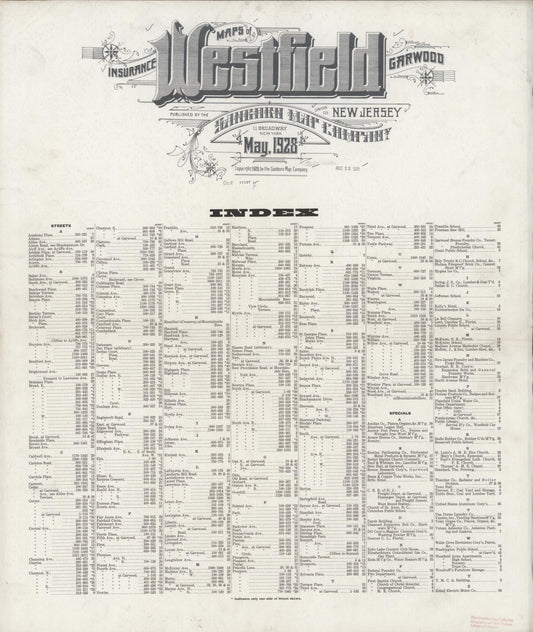 Sanborn Fire Insurance Map from Westfield, Union County, New Jersey (1921), Sheet #0001 - Historic Sanborn Fire Insurance Map Print, vintage old map wall art, antique decor, genealogy gift, New Jersey New Jersey map