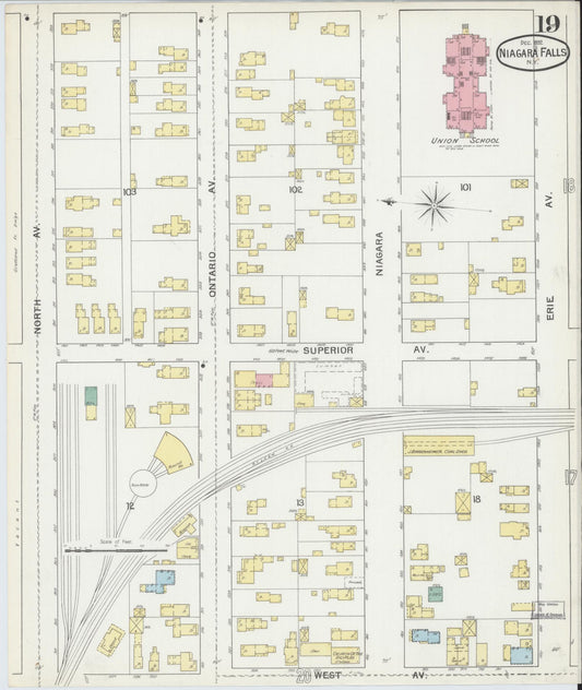 Sanborn Fire Insurance Map from Niagara Falls, Niagara County, New York (1892), Sheet #0019 - Historic Sanborn Fire Insurance Map Print, vintage old map wall art, antique decor, genealogy gift, New York New York map