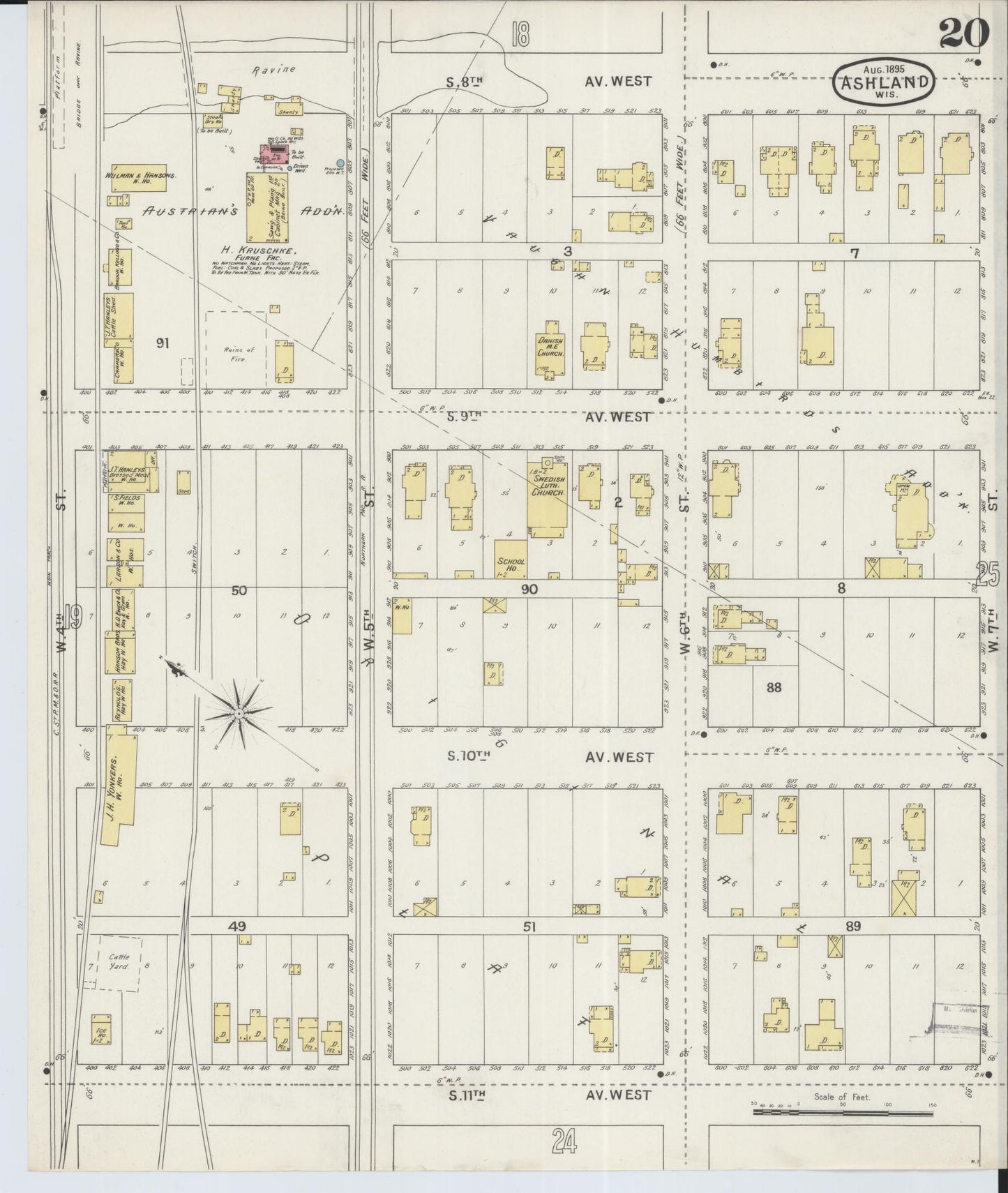 Sanborn Fire Insurance Map from Ashland, Ashland County, Wisconsin (1895), Sheet #0020 - Historic Sanborn Fire Insurance Map Print, vintage old map wall art, antique decor, genealogy gift, Wisconsin Wisconsin map