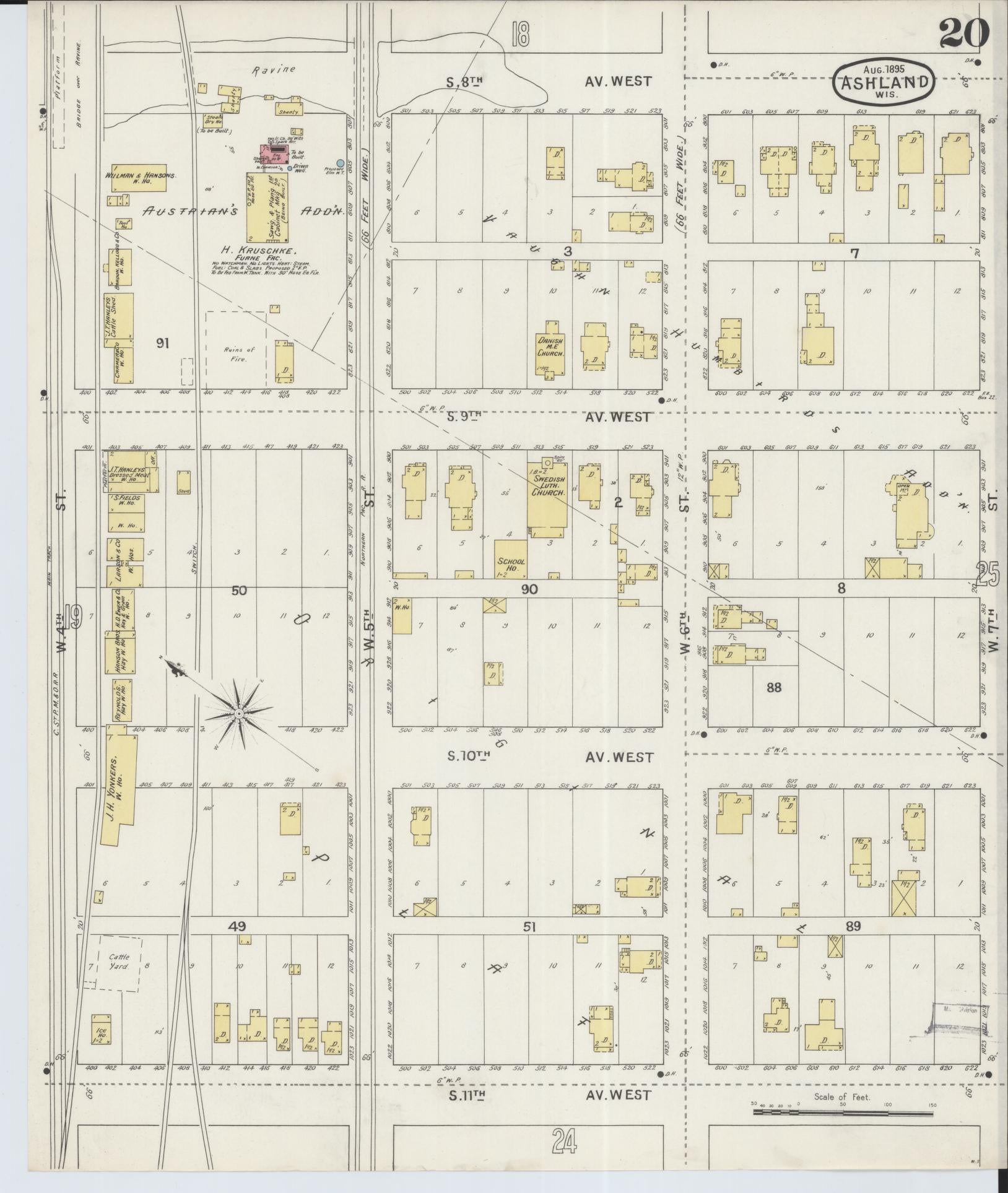 Sanborn Fire Insurance Map from Ashland, Ashland County, Wisconsin (1895), Sheet #0020 - Historic Sanborn Fire Insurance Map Print, vintage old map wall art, antique decor, genealogy gift, Wisconsin Wisconsin map