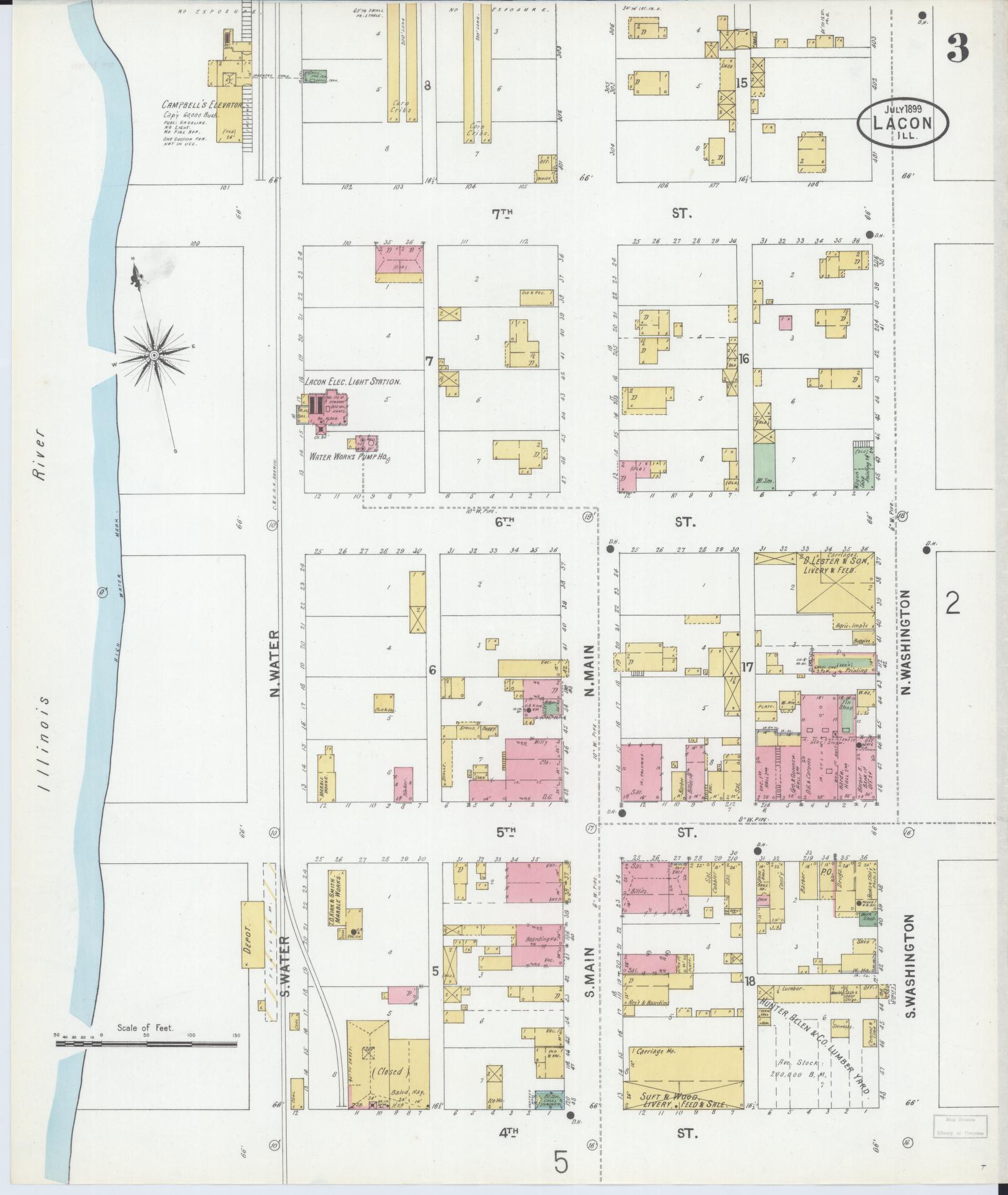 Sanborn Fire Insurance Map from Lacon, Marshall County, Illinois (1899), Sheet #0003 - Historic Sanborn Fire Insurance Map Print, vintage old map wall art, antique decor, genealogy gift, Illinois Illinois map