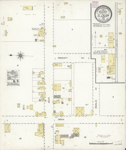 Sanborn Fire Insurance Map from El Cajon, San Diego County, California (1907), Sheet #0001 - Historic Sanborn Fire Insurance Map Print, vintage old map wall art, antique decor, genealogy gift, California California map