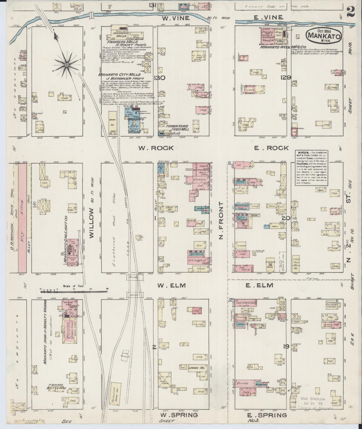 Sanborn Fire Insurance Map from Mankato, Blue Earth County, Minnesota (1884), Sheet #0002 - Complete Map Set gallery image, historic Sanborn map, vintage wall art, Minnesota Minnesota
