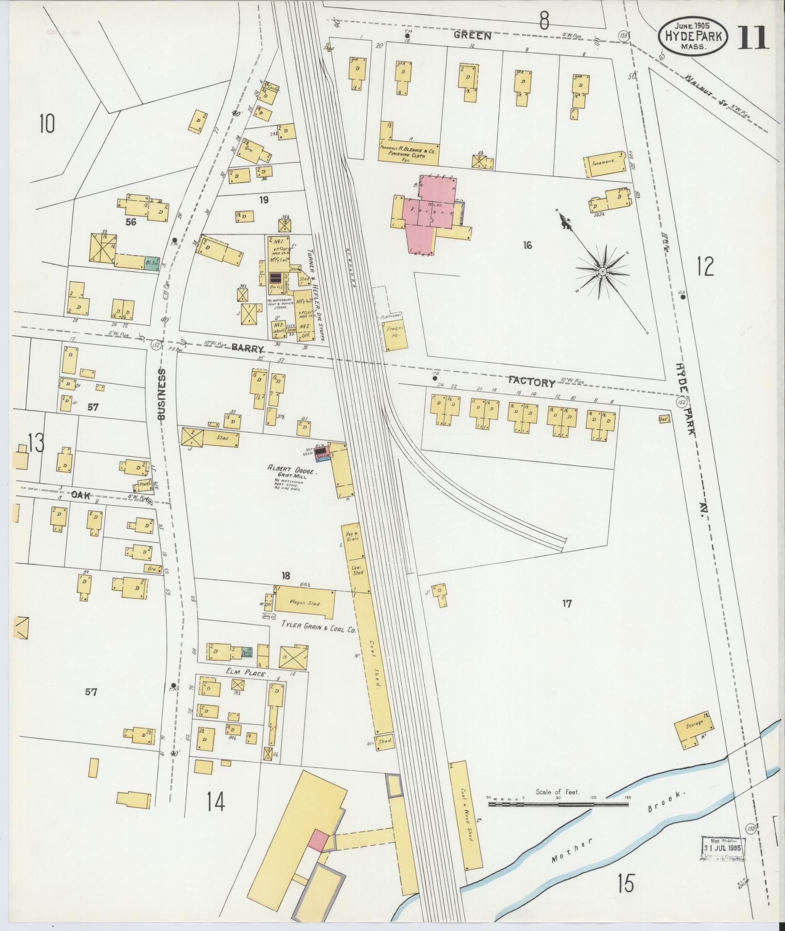 Sanborn Fire Insurance Map from Hyde Park, Norfolk County, Massachusetts (1905), Sheet #0011 - Complete Map Set gallery image, historic Sanborn map, vintage wall art, Massachusetts Massachusetts