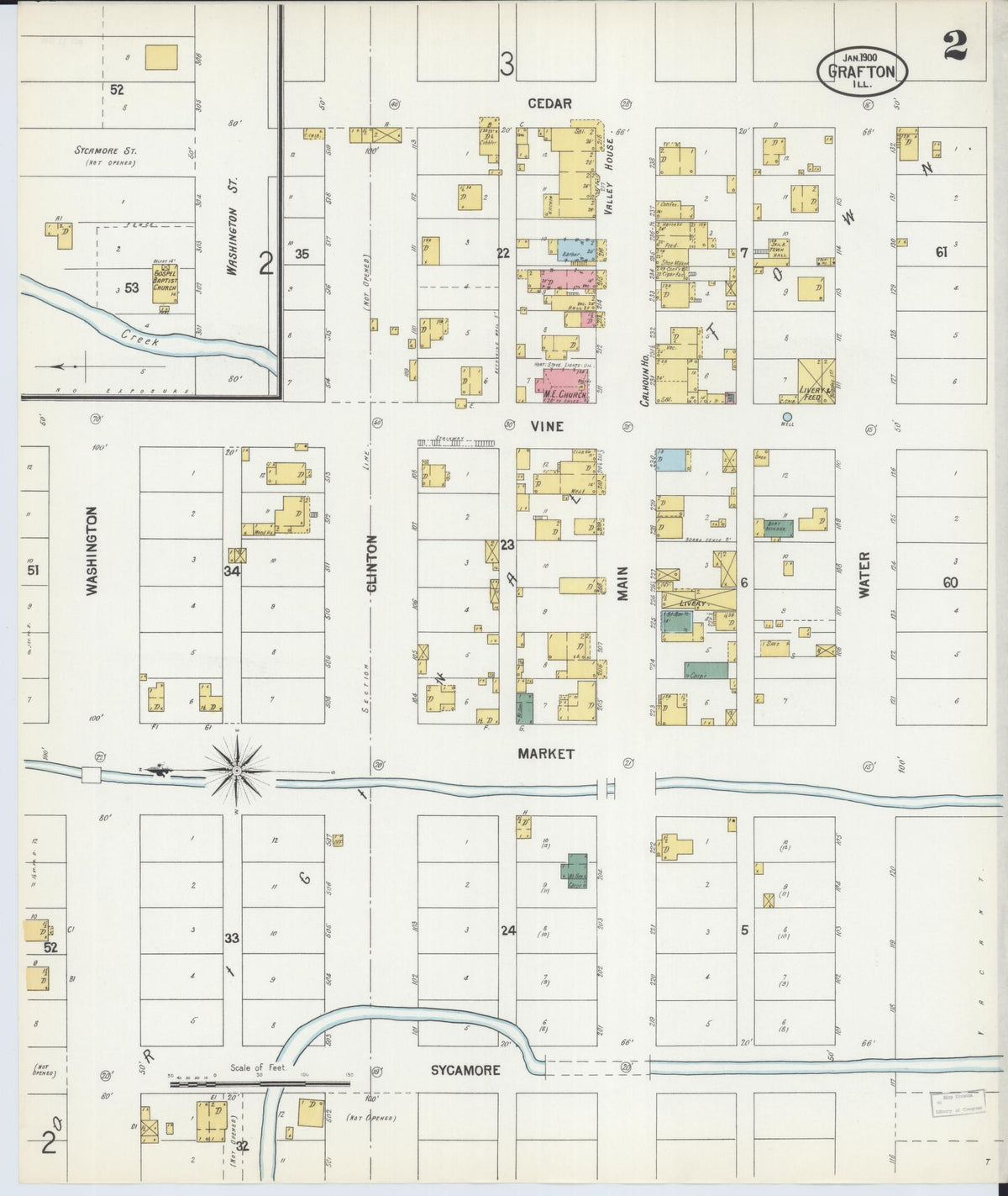 Sanborn Fire Insurance Map from Grafton, Jersey County, Illinois (1900), Sheet #0002 - Historic Sanborn Fire Insurance Map Print, vintage old map wall art, antique decor, genealogy gift, Illinois Illinois map