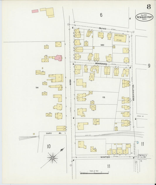 Sanborn Fire Insurance Map from Newburyport, Essex County, Massachusetts (1906), Sheet #0008 - Historic Sanborn Fire Insurance Map Print, vintage old map wall art, antique decor, genealogy gift, Massachusetts Massachusetts map