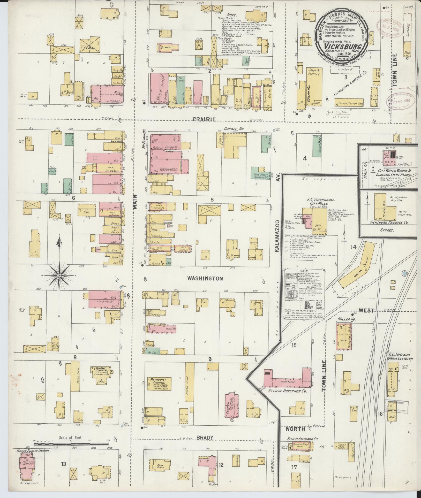 Sanborn Fire Insurance Map from Vicksburg, Kalamazoo County, Michigan (1899), Sheet #0001 - Historic Sanborn Fire Insurance Map Print, vintage old map wall art, antique decor, genealogy gift, Michigan Michigan map